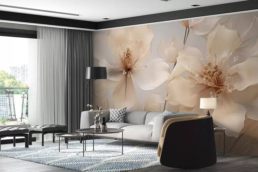 Papier peint Fleurs d'air beige dans des tons doux w09016