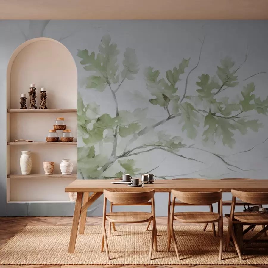 Papier peint Branche de chêne avec feuilles vertes w03772v1