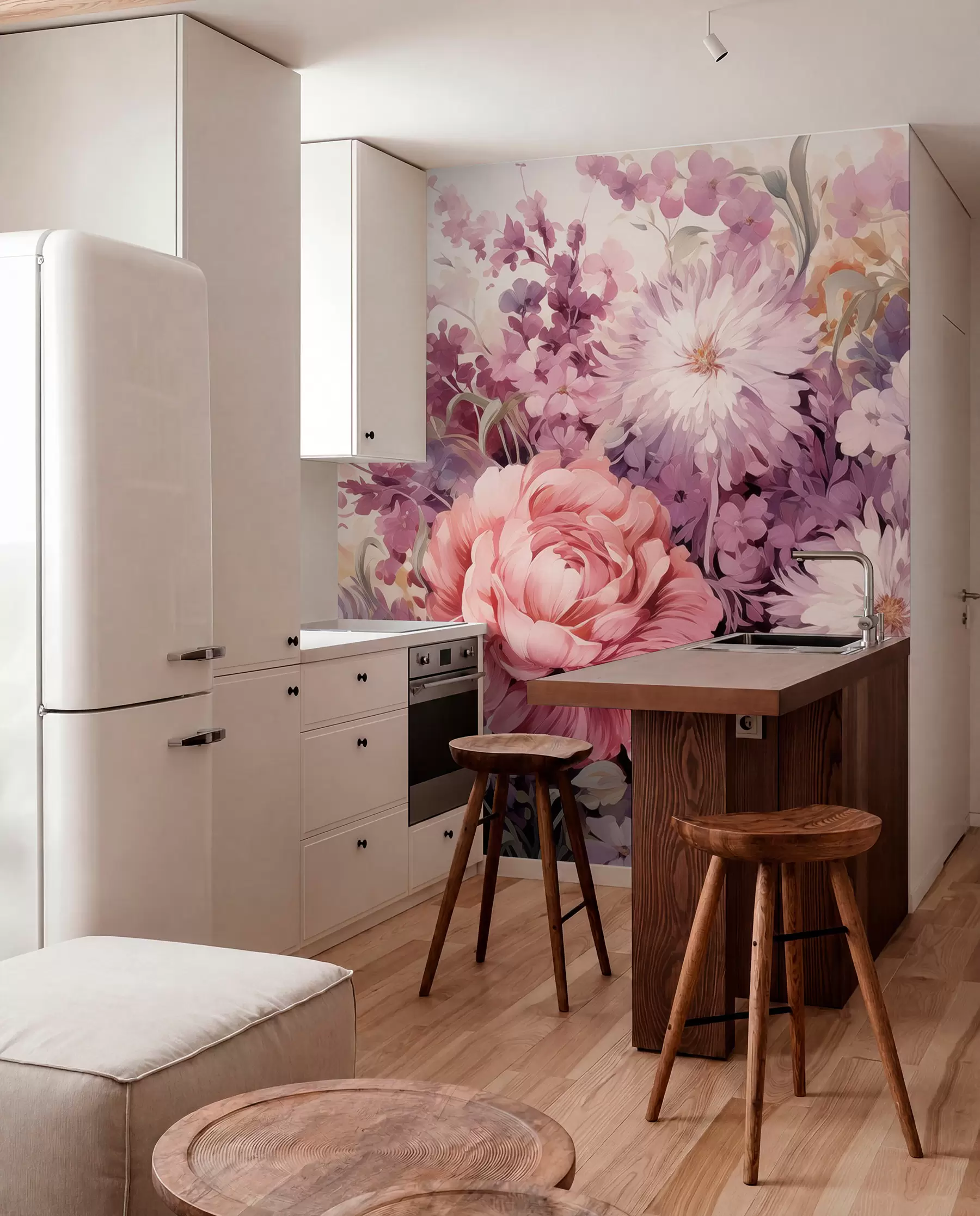 Papier peint Fleurs colorées dans les tons roses et violets : lilas, pivoines, chrysanthèmes w09039