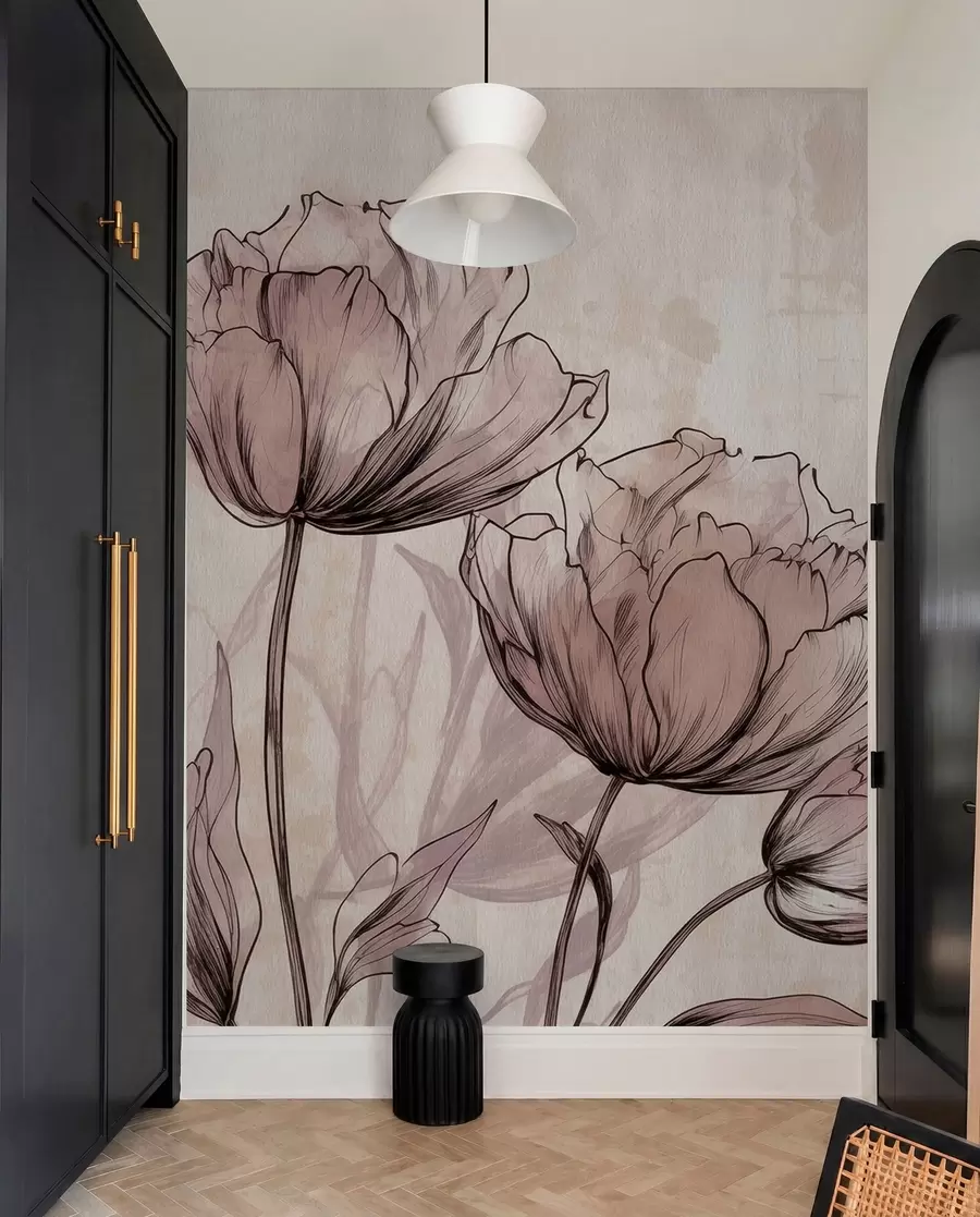 Papier peint Tulipes pastel avec un léger effet vintage w03796