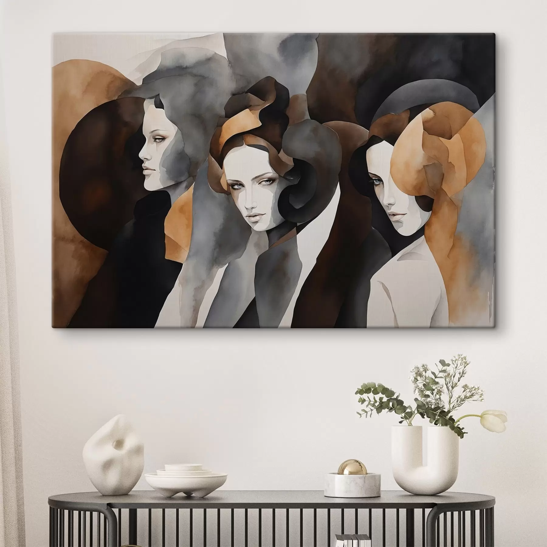 Papier peint Peinture abstraite avec des visages de femmes s44060