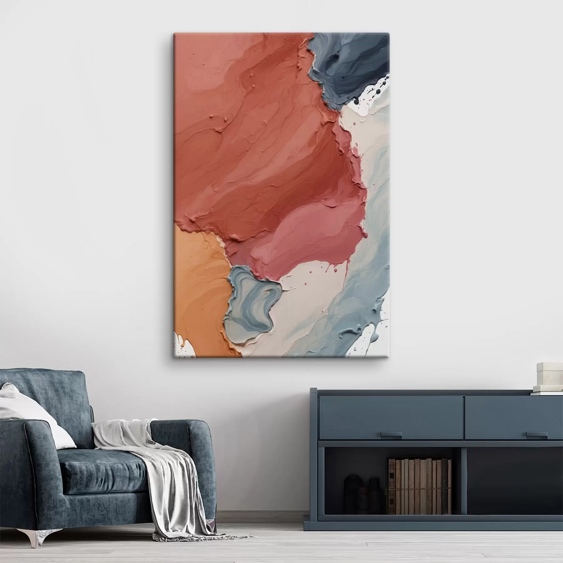 Tableau Peinture à l'huile abstraite avec des couleurs rouge, jaune et bleu s44068