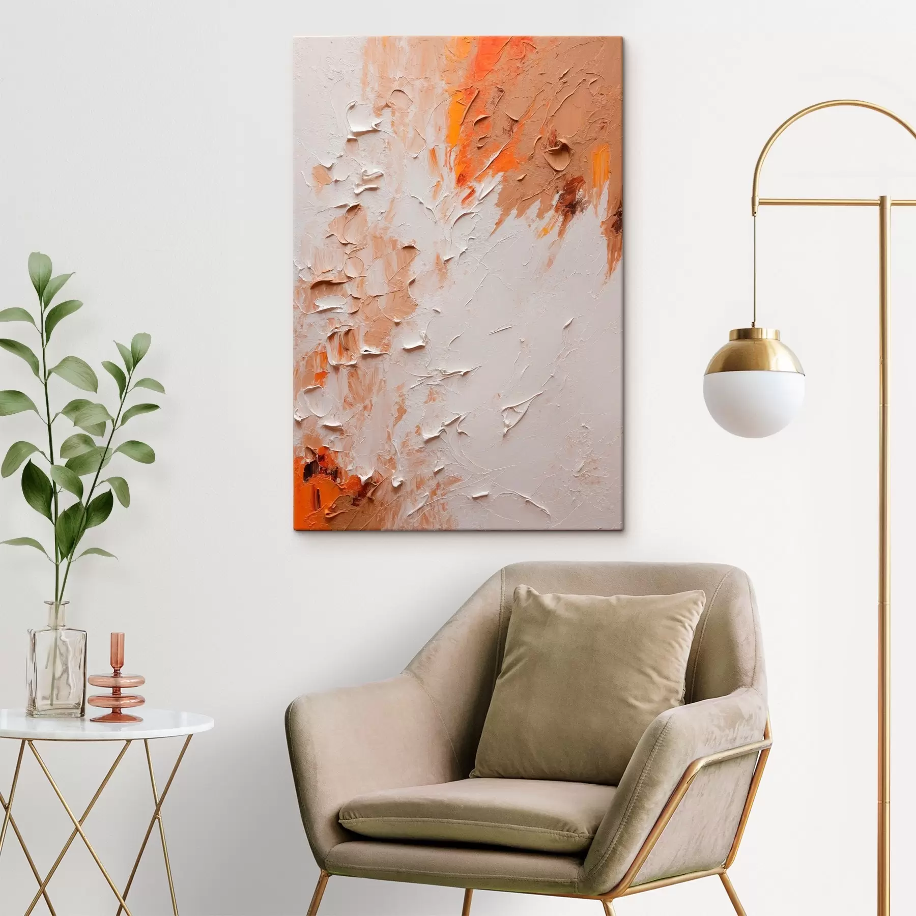 Tableau Peinture à l'huile abstraite avec des couleurs blanches et brunes s44076