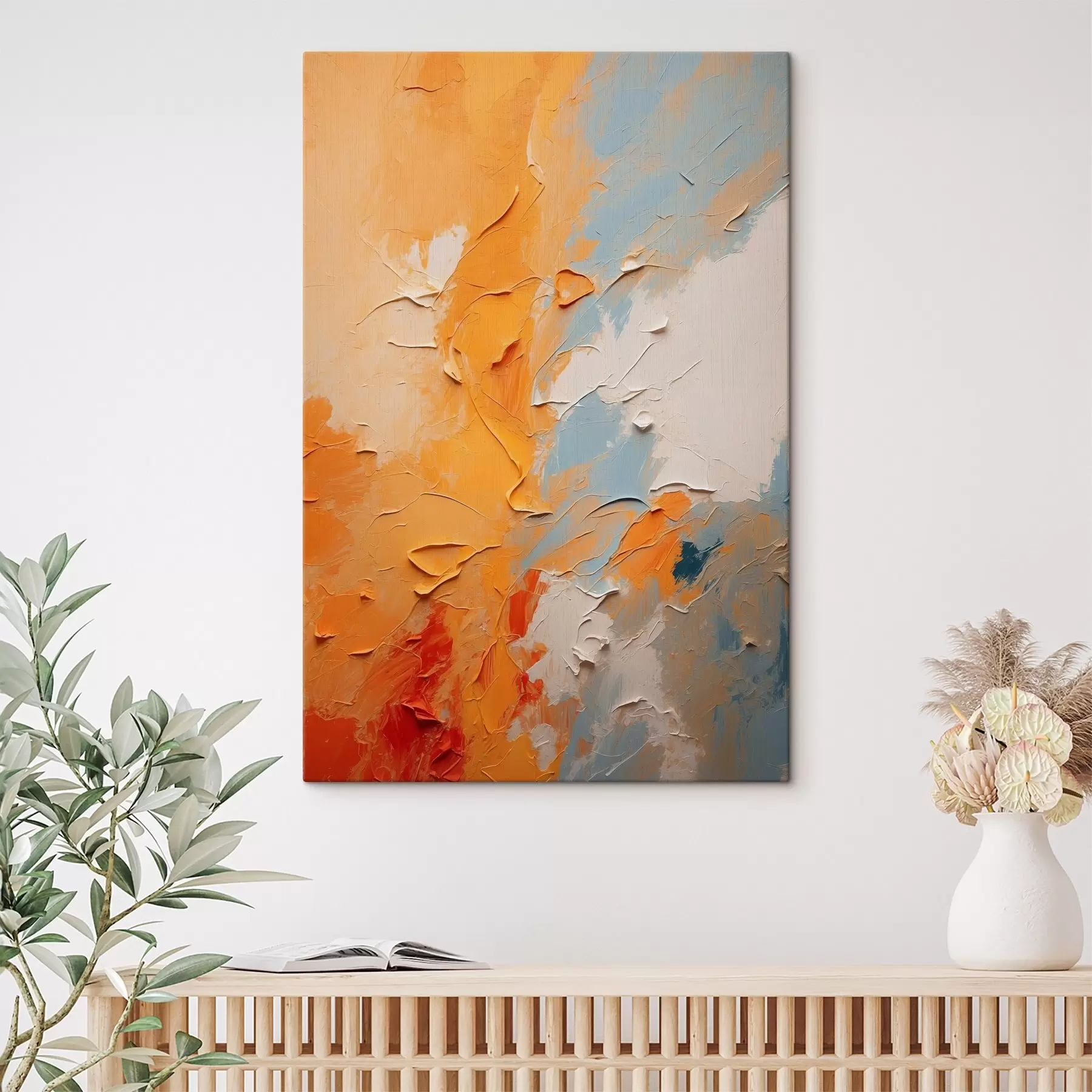 Tableau Peinture à l'huile abstraite avec des couleurs jaunes et bleues s44077