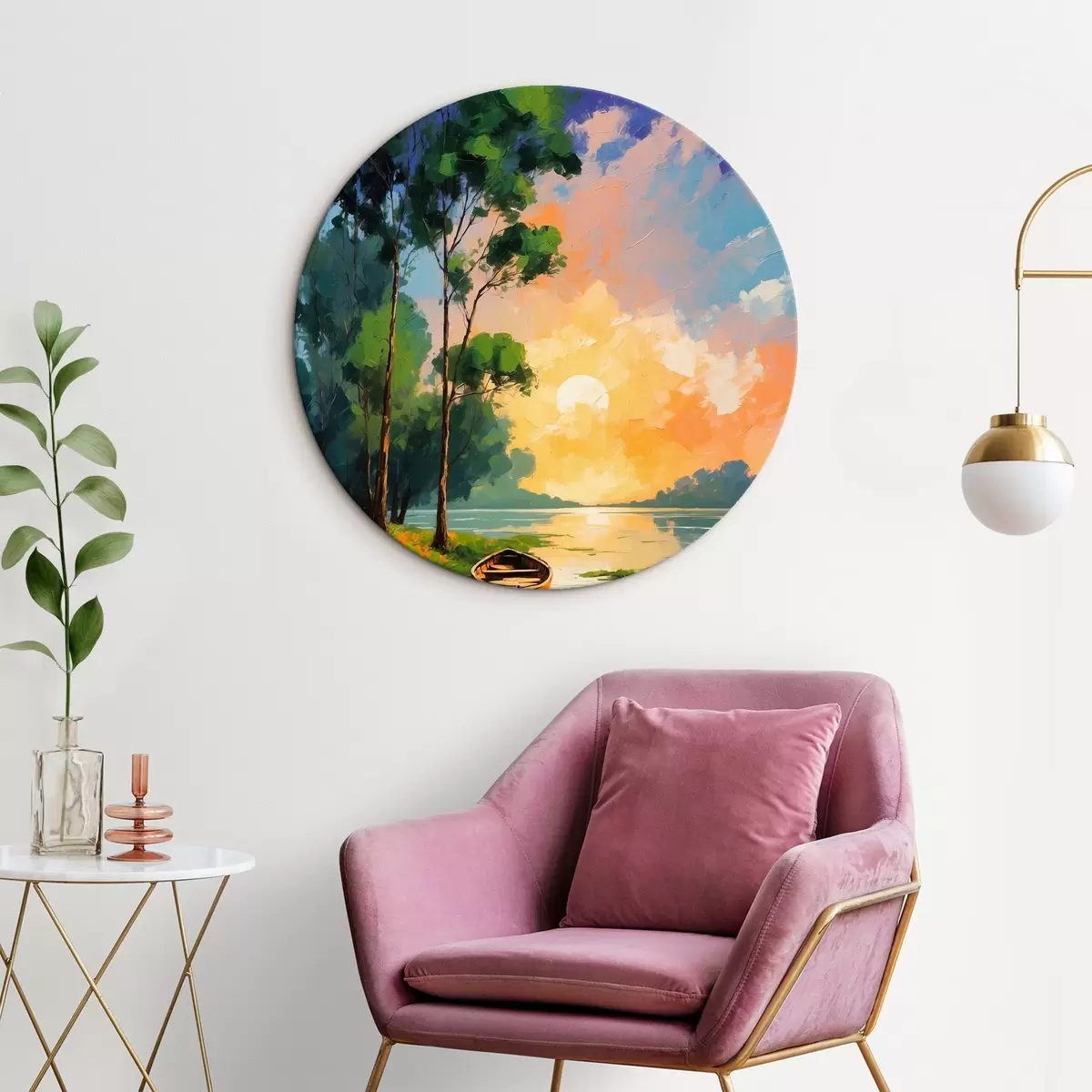 Tableaux rondes Bateau près d'une île en peinture acrylique r44065