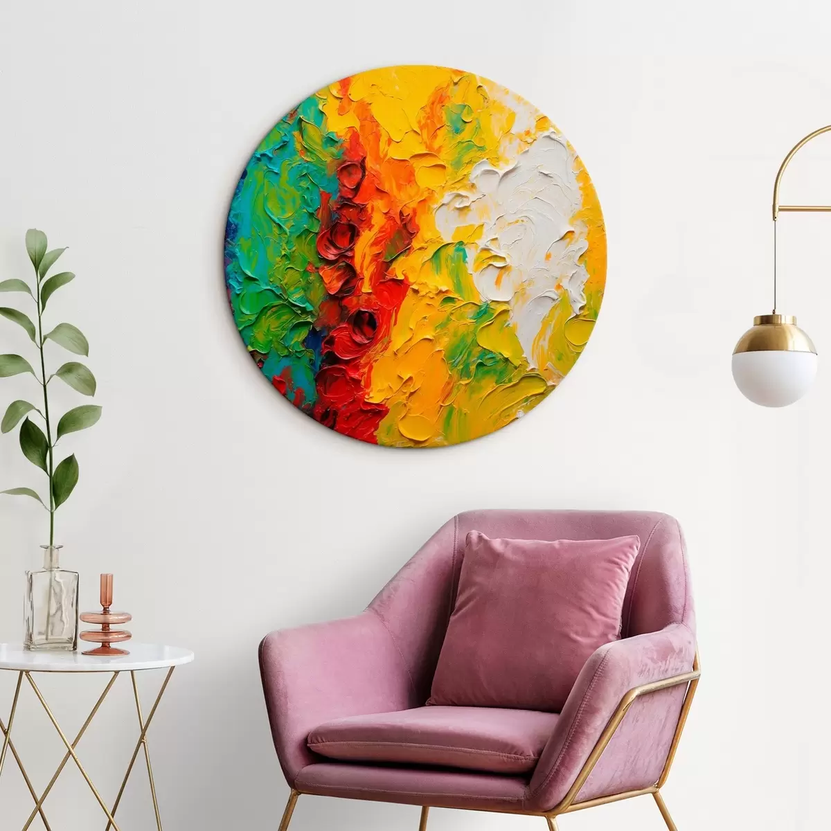 Tableaux rondes Peinture à l'huile abstraite avec des couleurs arc-en-ciel r44073