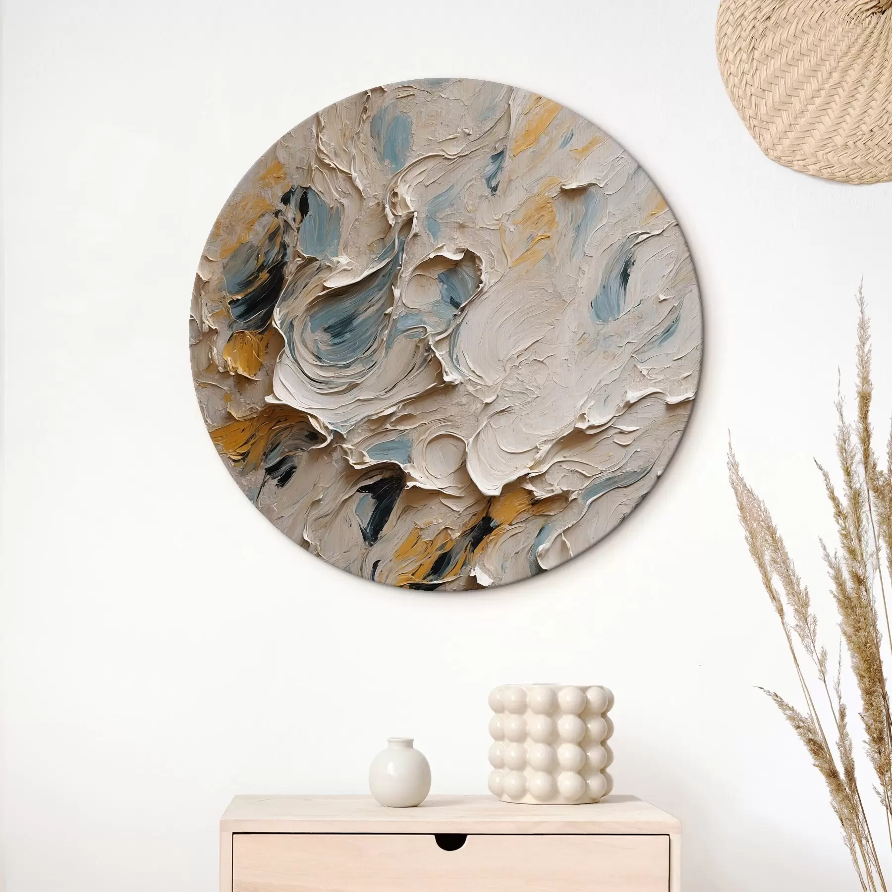 Tableau Peinture à l'huile abstraite en blanc et bleu r44078