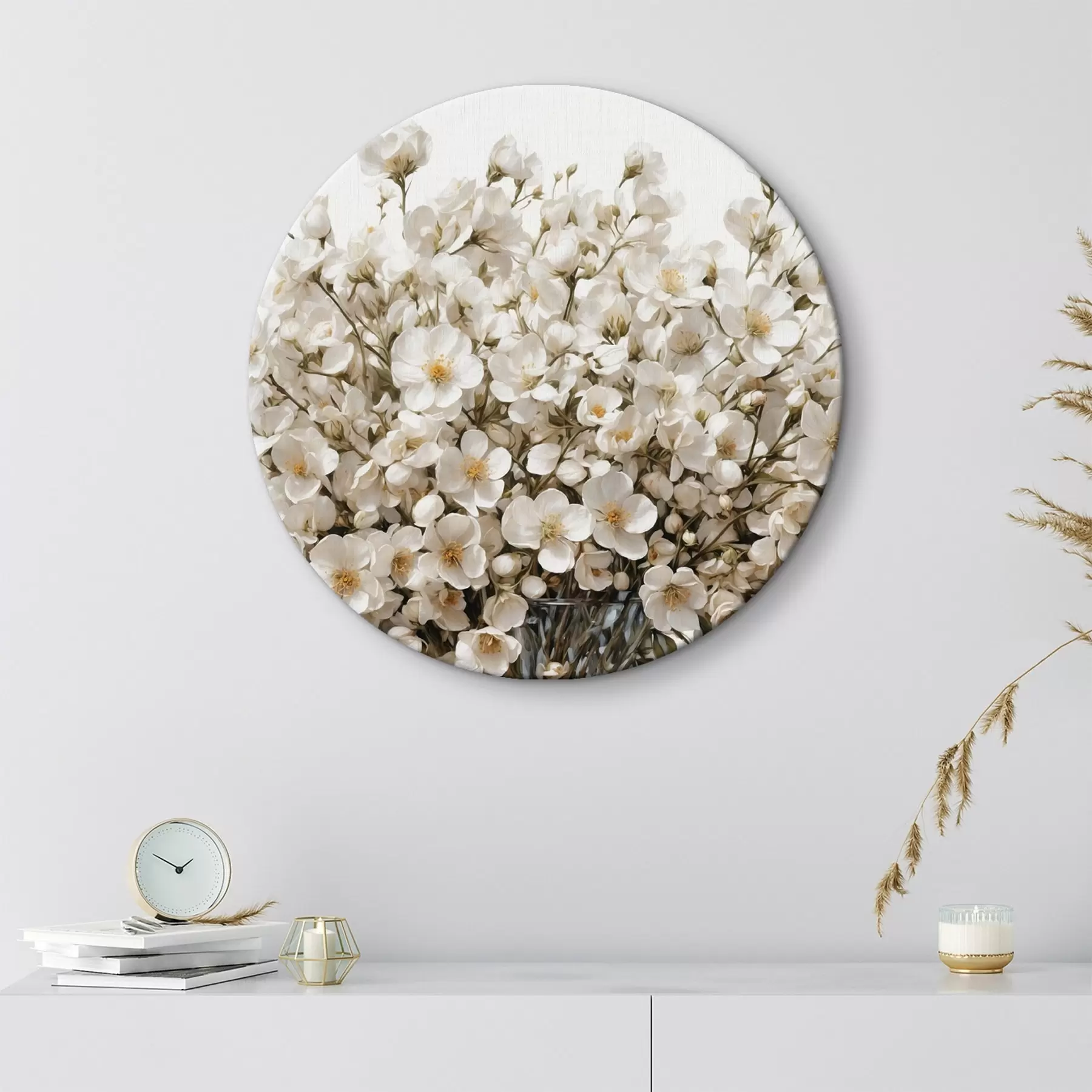 Tableau Fleurs blanches dans un vase transparent r44092