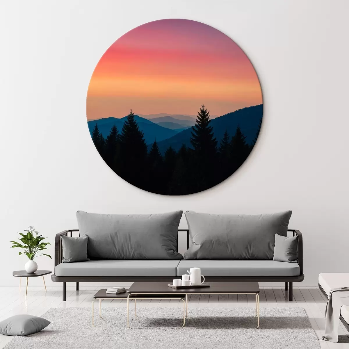 Tableaux rondes Forêt noire au coucher du soleil r44096