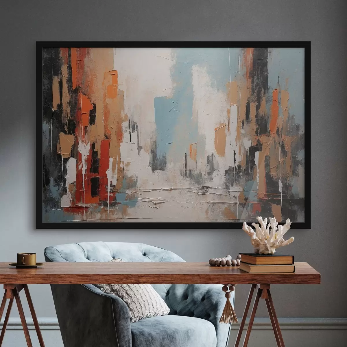 Poster Ville abstraite dans le style de la peinture à l'huile f44061