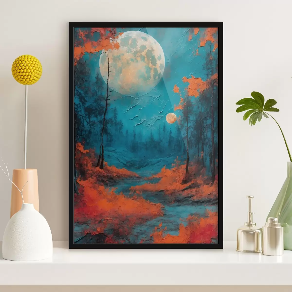 Poster Forêt noire dans la lune noire en peinture à l'huile f44063