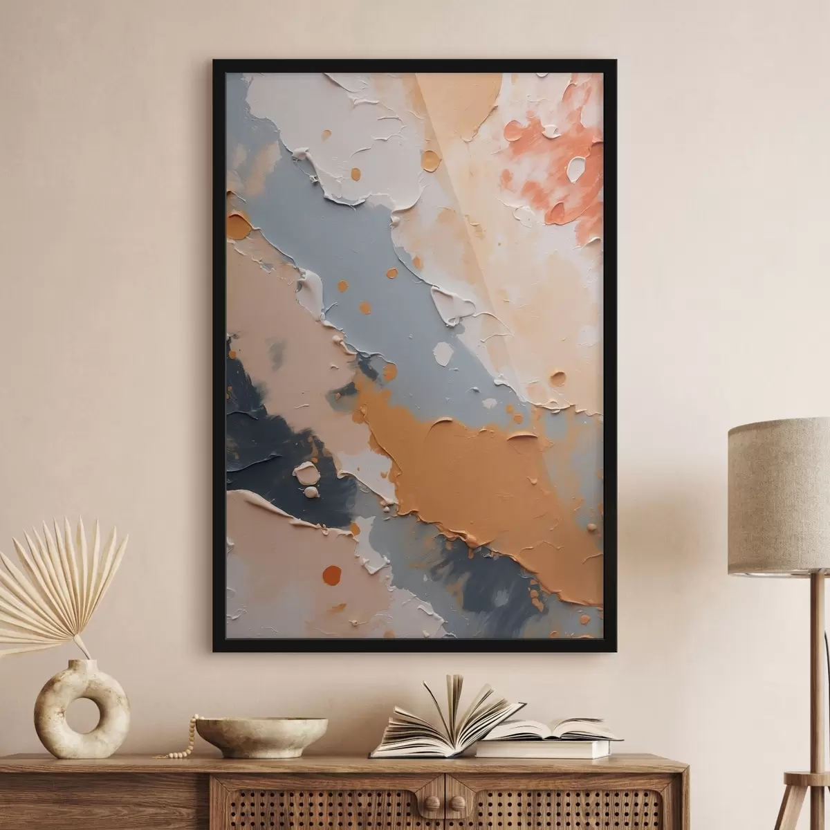 Poster Peinture abstraite en blanc, jaune et bleu f44064
