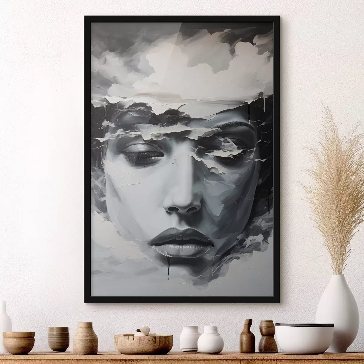 Poster Visage féminin abstrait à l'acrylique f44070