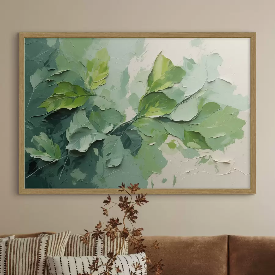 Papier peint Branche avec feuilles vertes en peinture à l'huile f44075