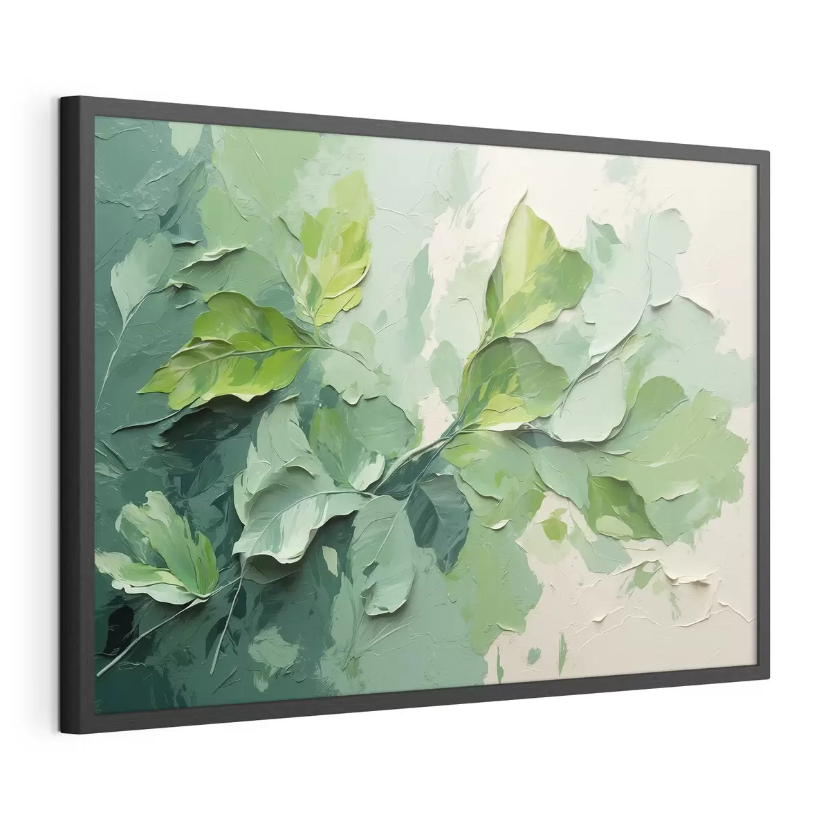 Poster Branche avec feuilles vertes en peinture à l'huile f44075