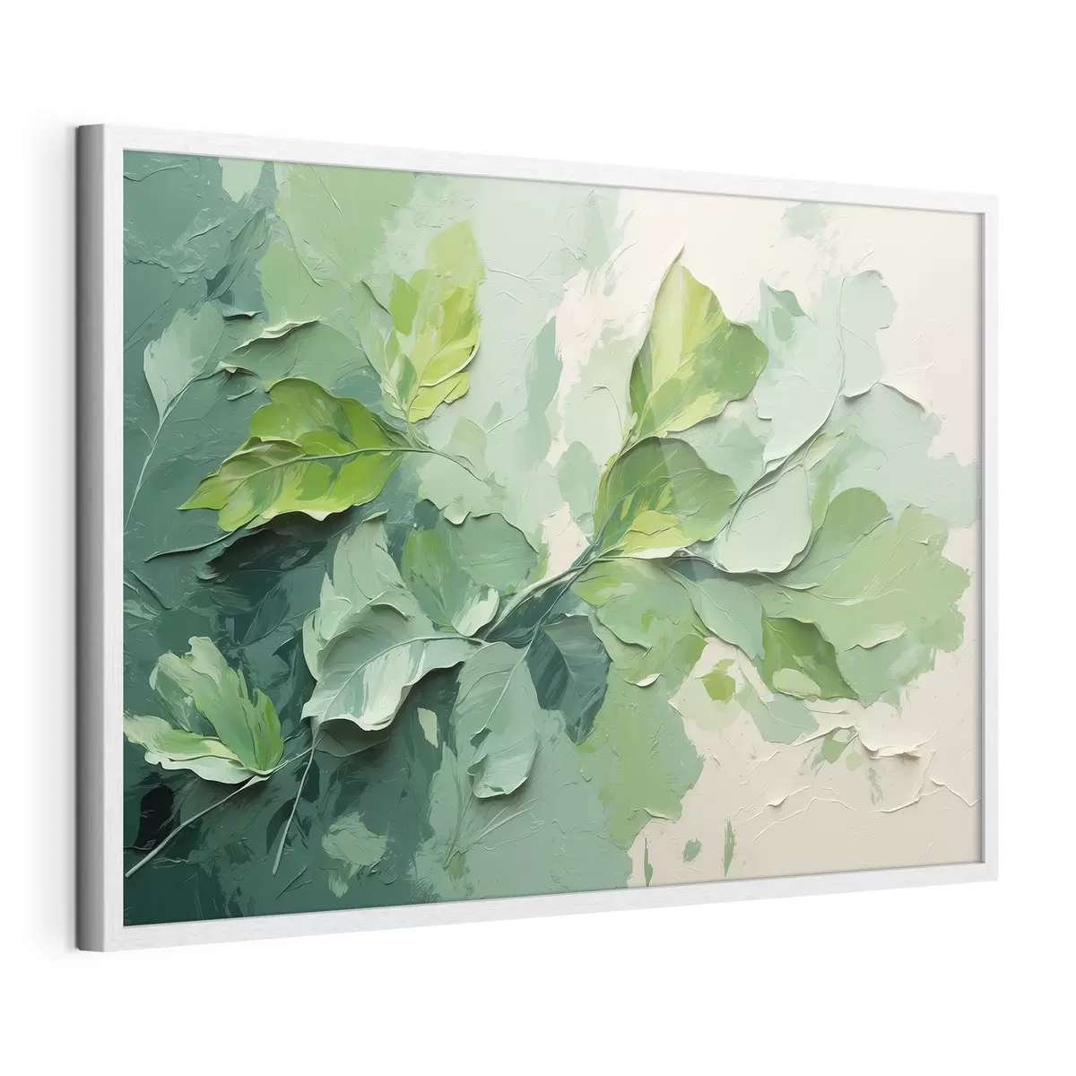 Poster Branche avec feuilles vertes en peinture à l'huile f44075