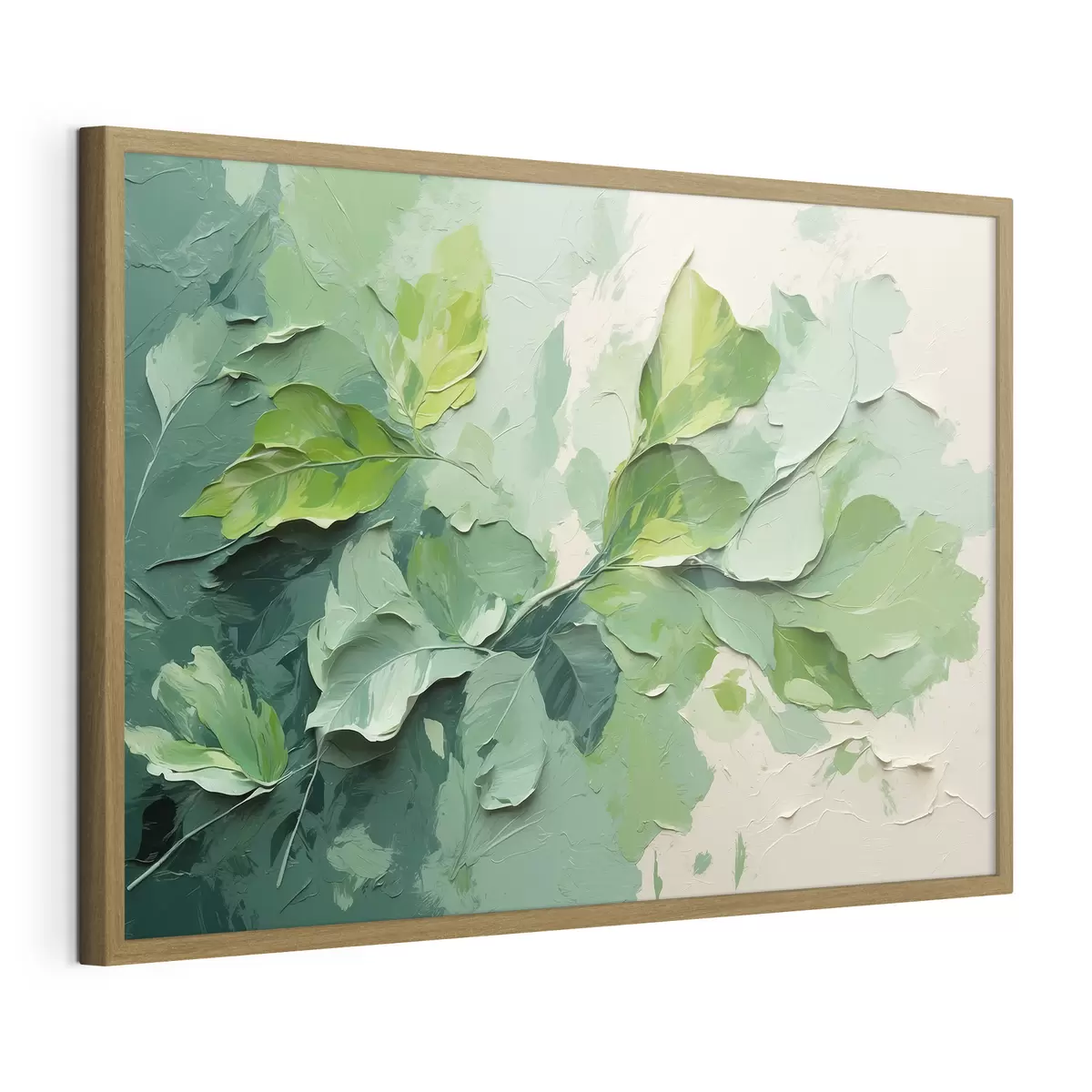 Poster Branche avec feuilles vertes en peinture à l'huile f44075