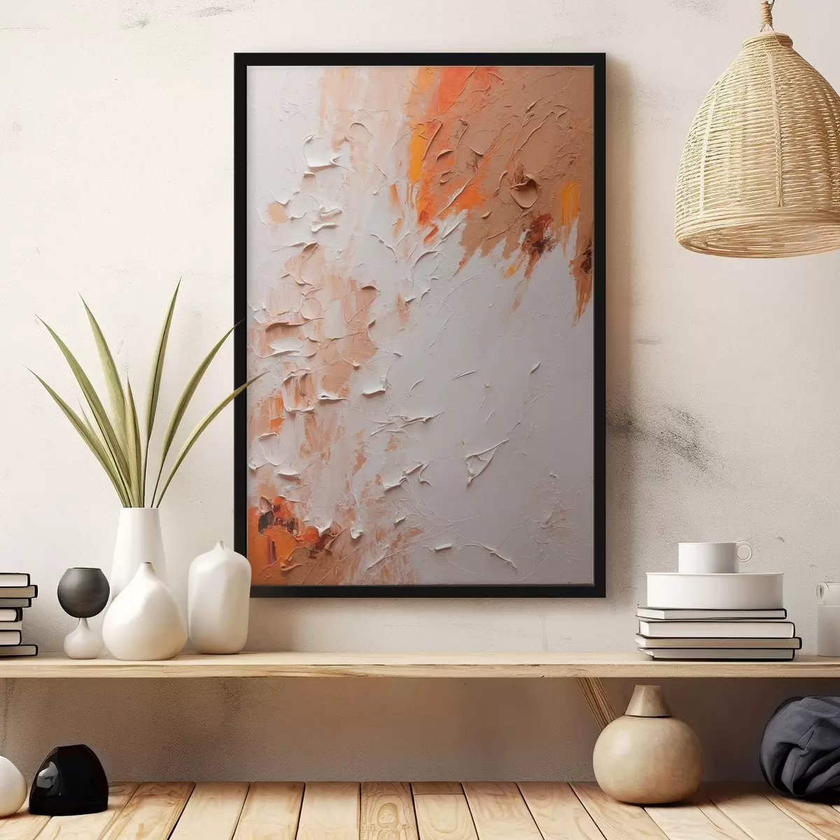 Poster Peinture à l'huile abstraite avec des couleurs blanches et brunes f44076