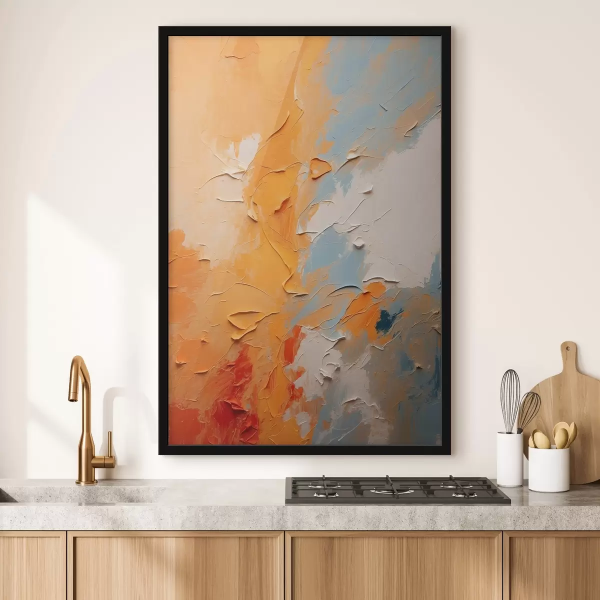 Poster Peinture à l'huile abstraite avec des couleurs jaunes et bleues f44077