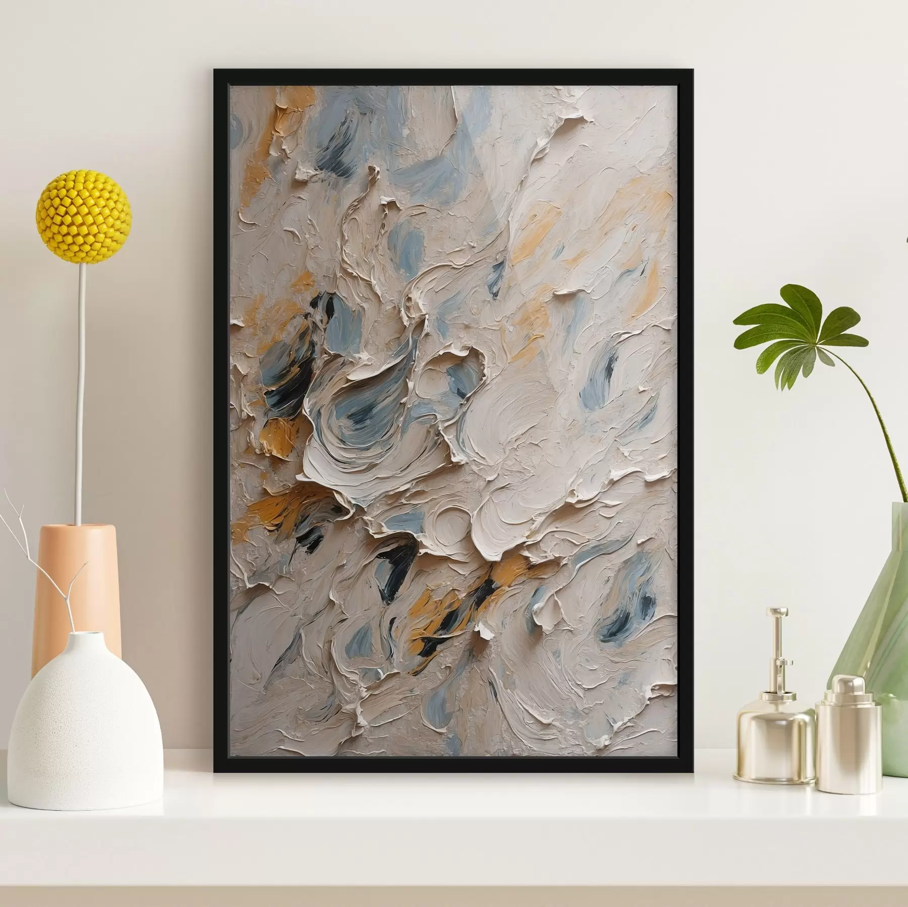Papier peint Peinture à l'huile abstraite en blanc et bleu f44078