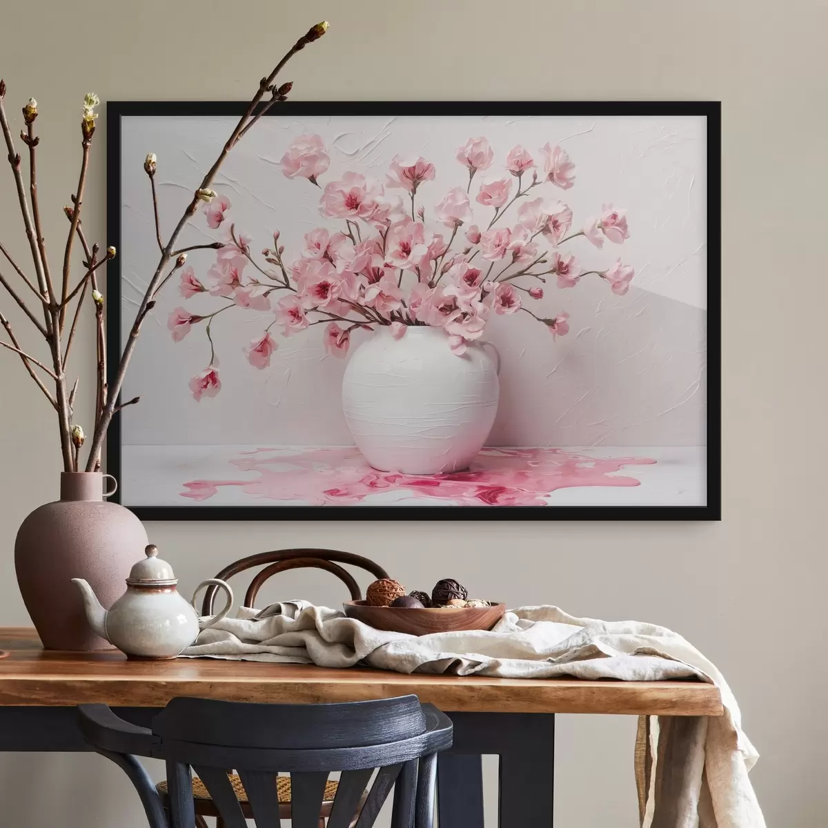 Poster Fleurs roses dans un grand vase blanc f44081