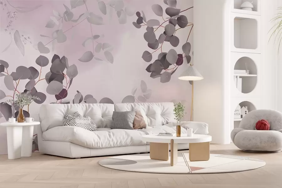 Papier peint Branches avec feuilles dans les tons roses w03719v1