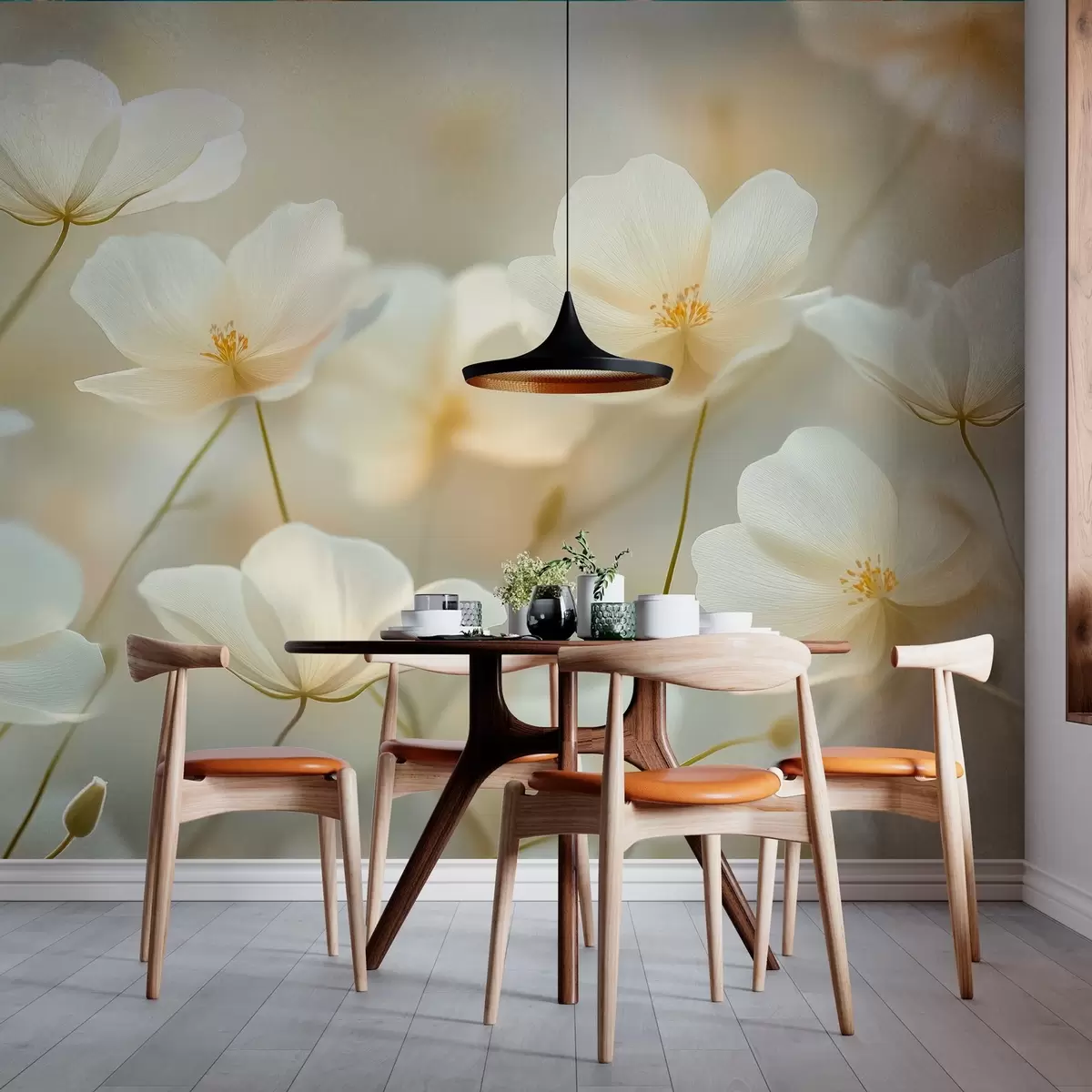 Papier peint fleurs blanches du matin w03766