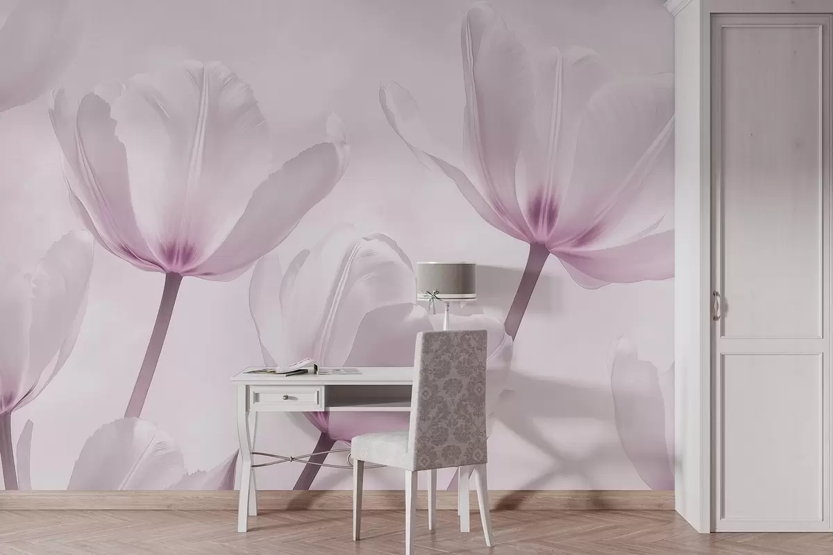 Papier peint Belles tulipes, florales, couleurs roses, réalisme w03877v2
