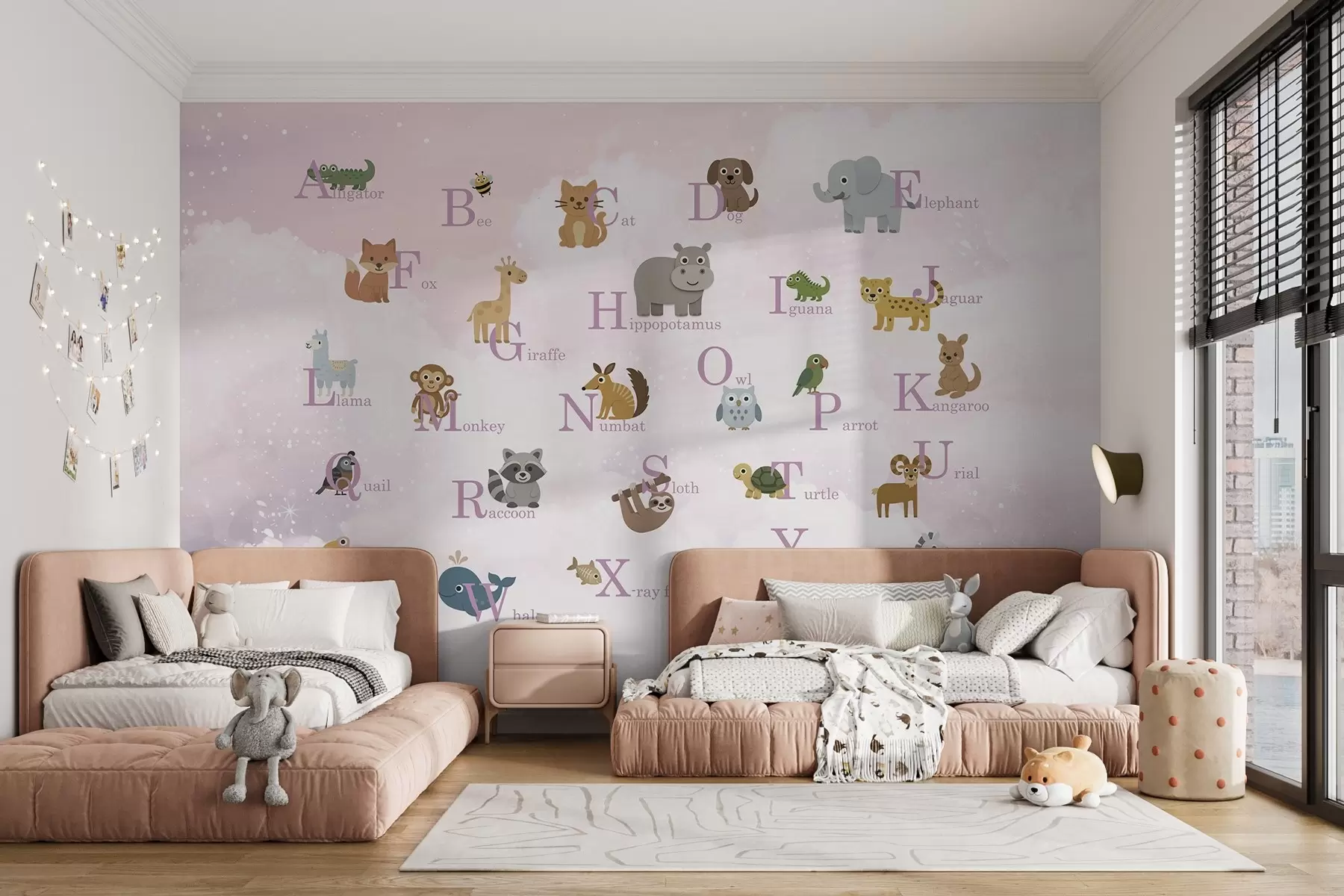 Papier peint Alphabet avec lettres roses sur fond de ciel w03810