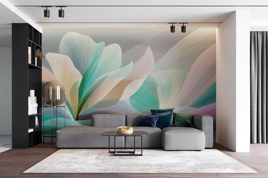 Papier peint Abstraction élégante avec des courbes douces ressemblant à une fleur et à des vagues w09075