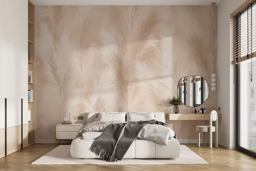 Papier peint Herbe de la pampa dans les tons beige et rose w09077