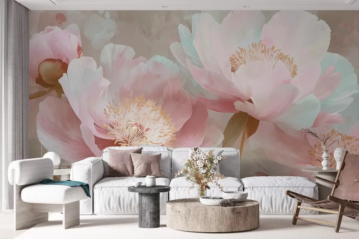 Papier peint Pivoines délicates dans les tons roses et beiges w09087v1
