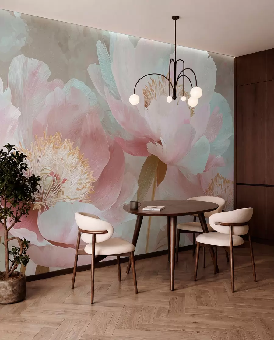 Papier peint Pivoines délicates dans les tons roses et beiges w09087v1