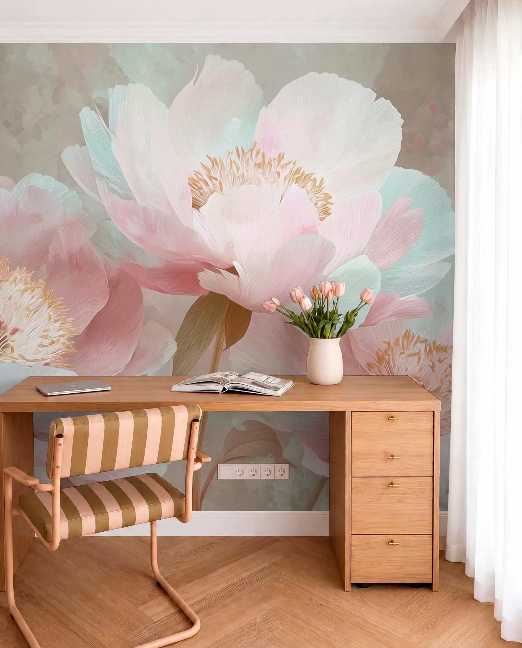 Papier peint Pivoines délicates dans les tons roses et beiges w09087v1