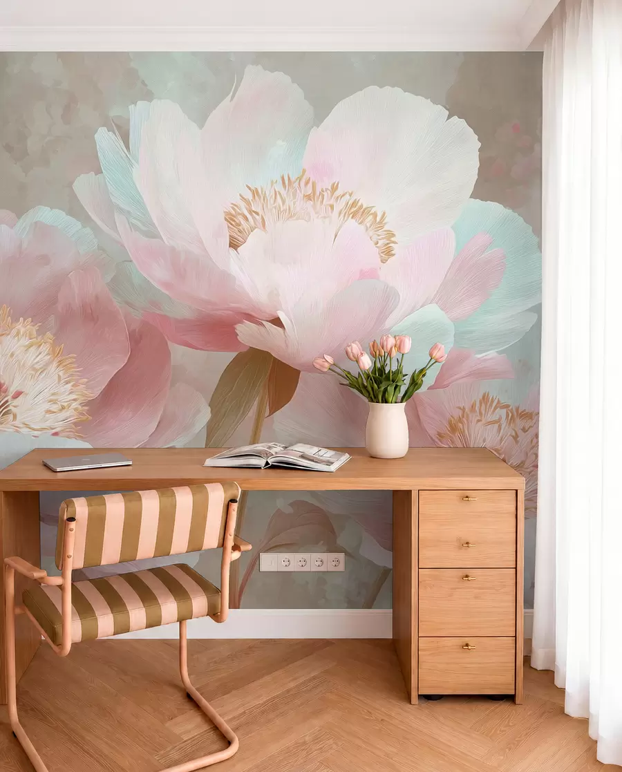 Papier peint Pivoines délicates dans les tons roses et beiges w09087v1