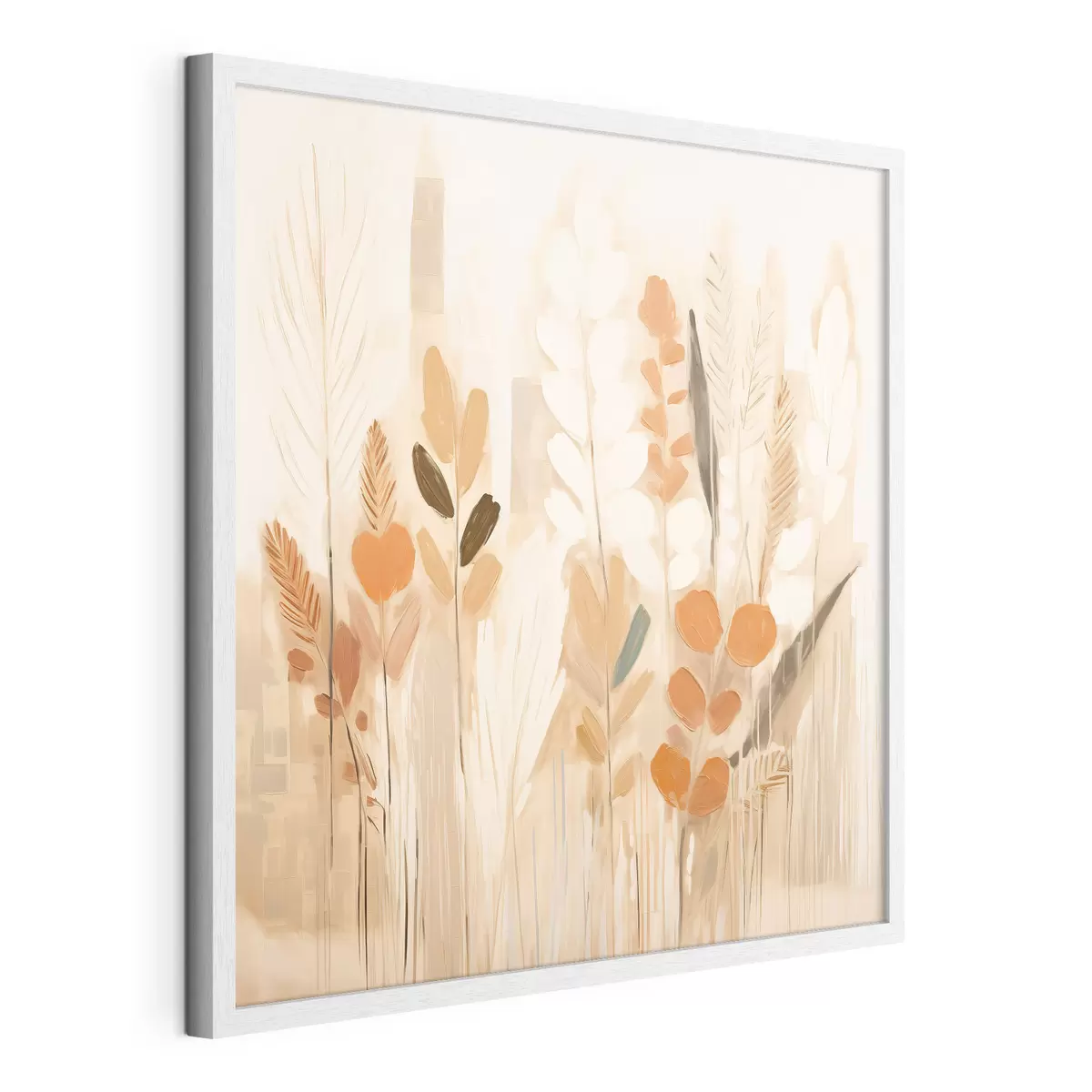 Poster Abstraction chaleureuse avec des herbes et des fleurs dans une palette beige-orange dans le style Art nouveau f44252