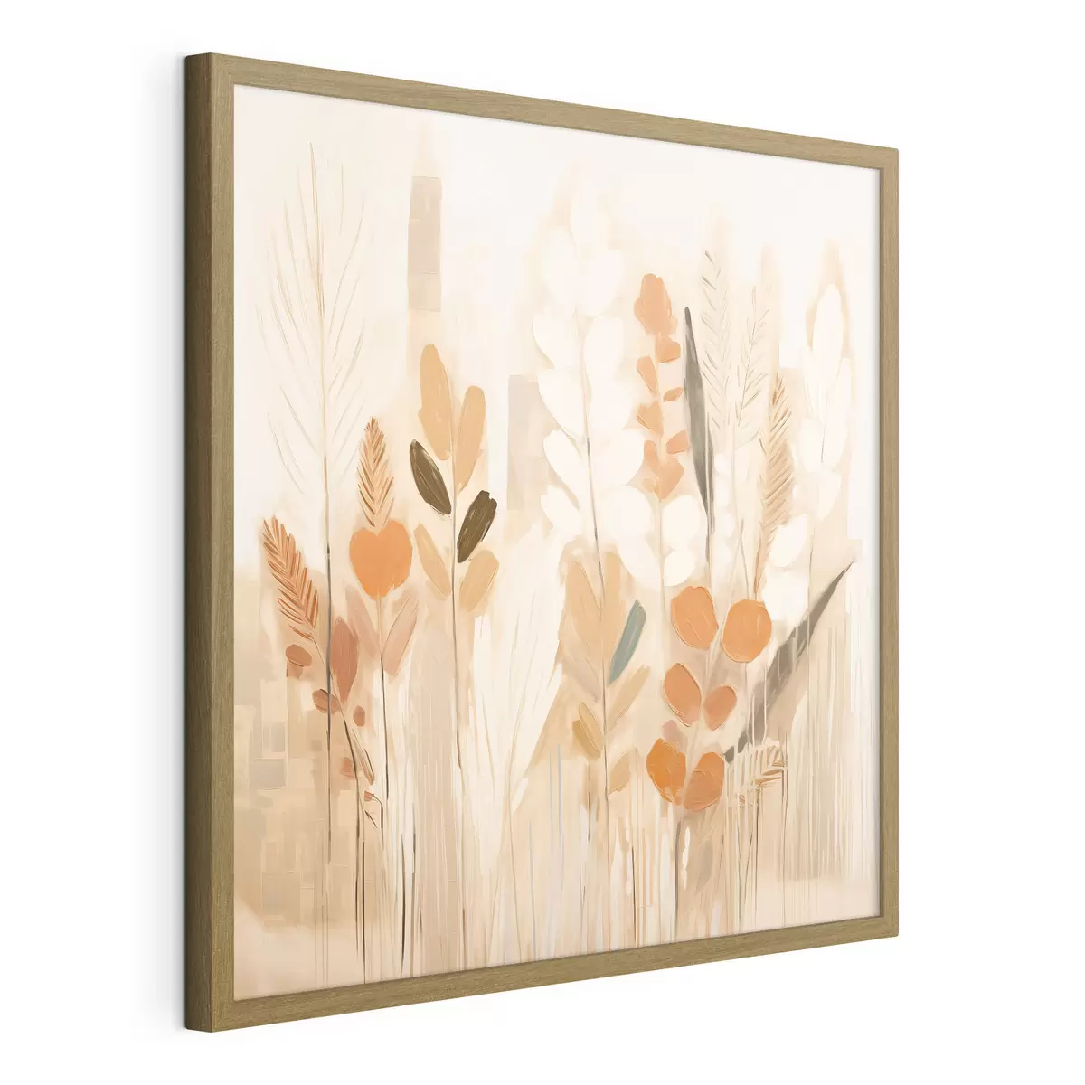 Poster Abstraction chaleureuse avec des herbes et des fleurs dans une palette beige-orange dans le style Art nouveau f44252