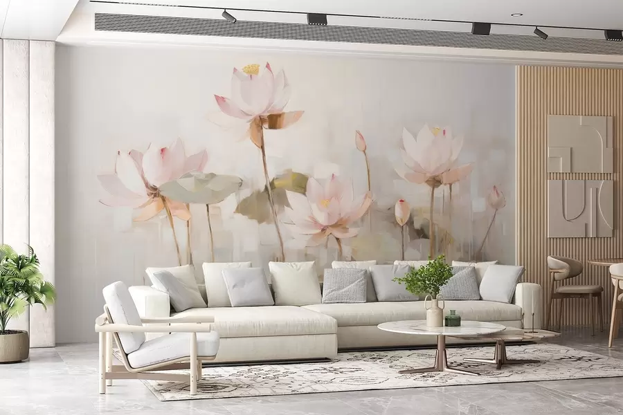 Papier peint Fleurs de lotus délicates peintes à l'acrylique w09067
