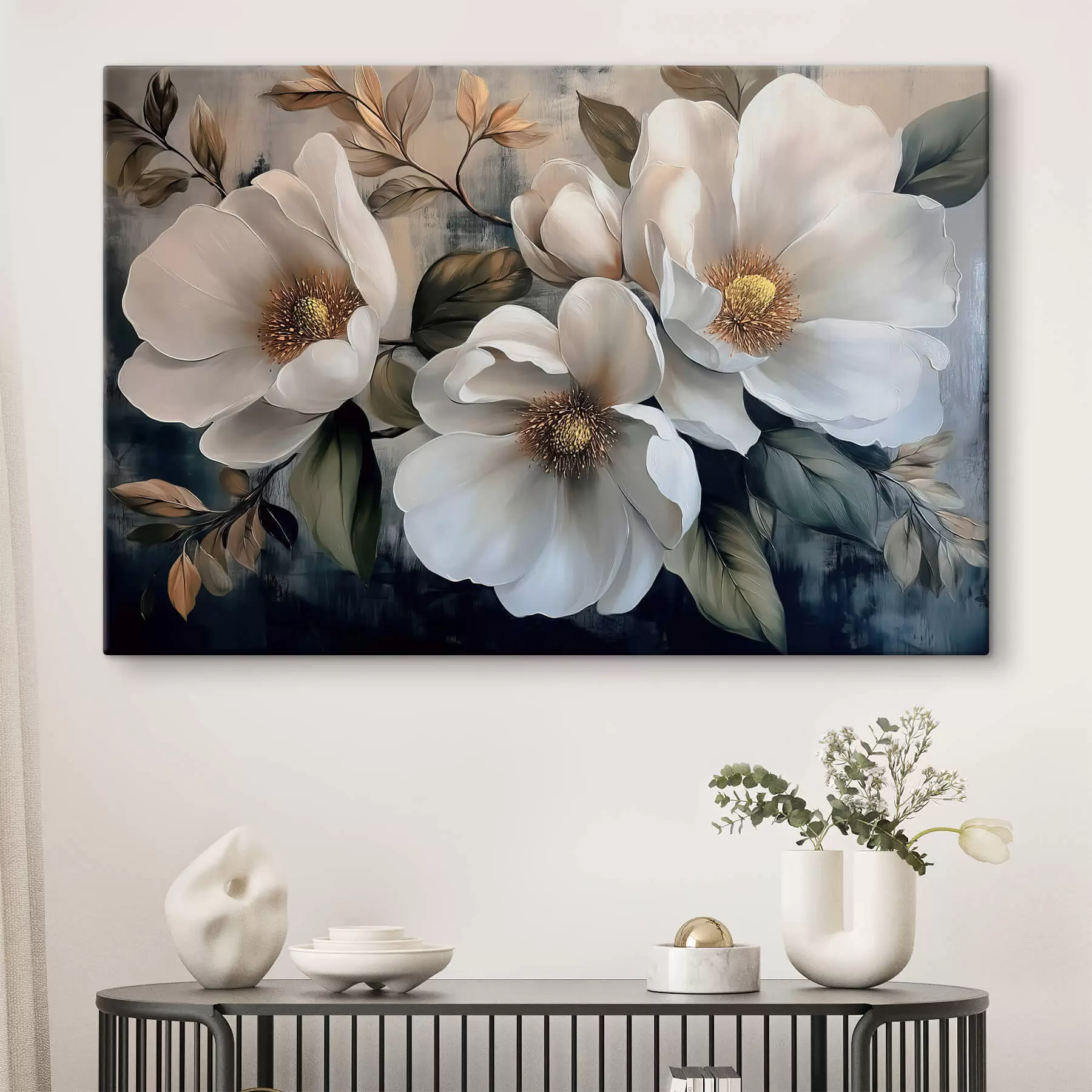 Tableau Grandes fleurs sur fond vintage s44260