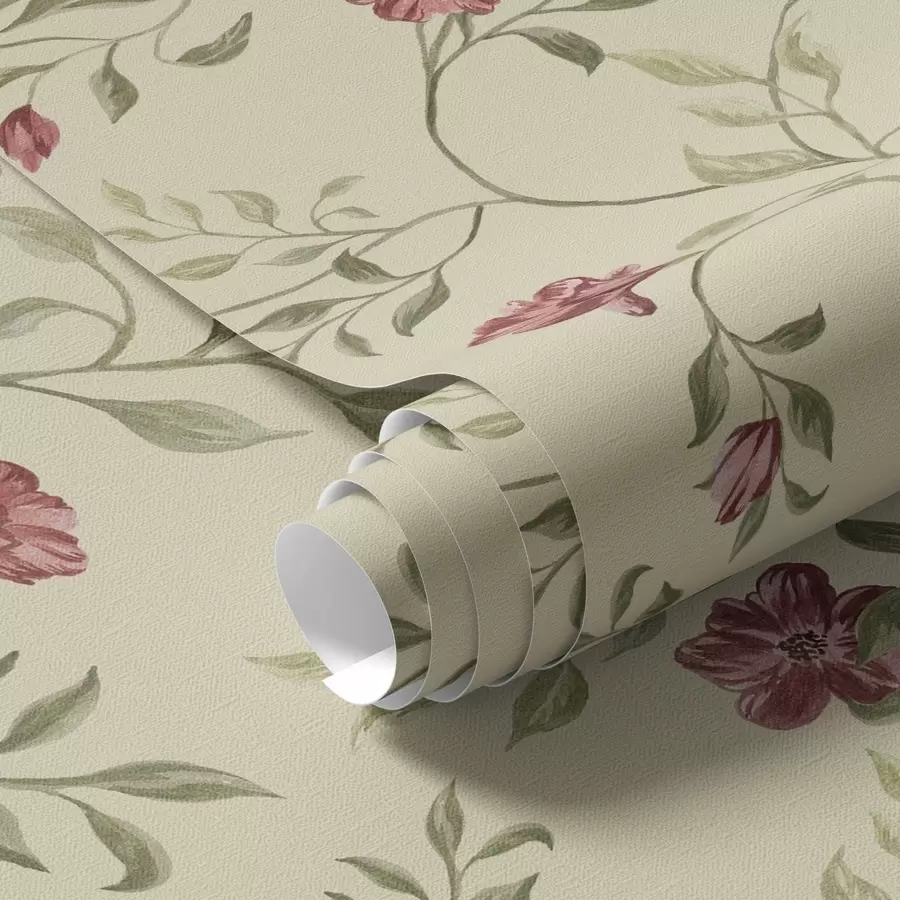 Papier peint Fleurs et bourgeons rouges sur fond clair a00114