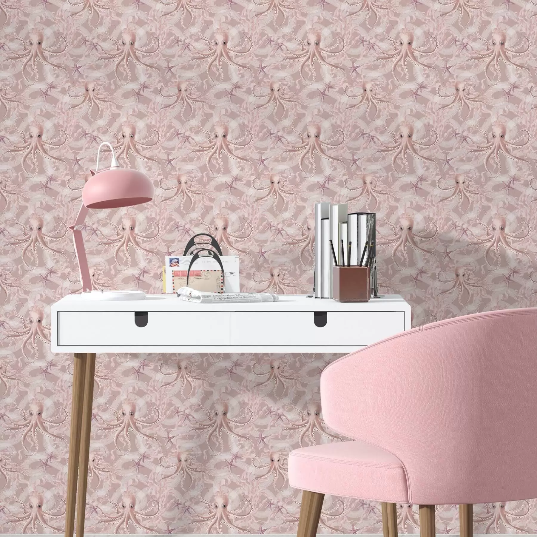 Papier peint Pieuvres sur fond rose a00120