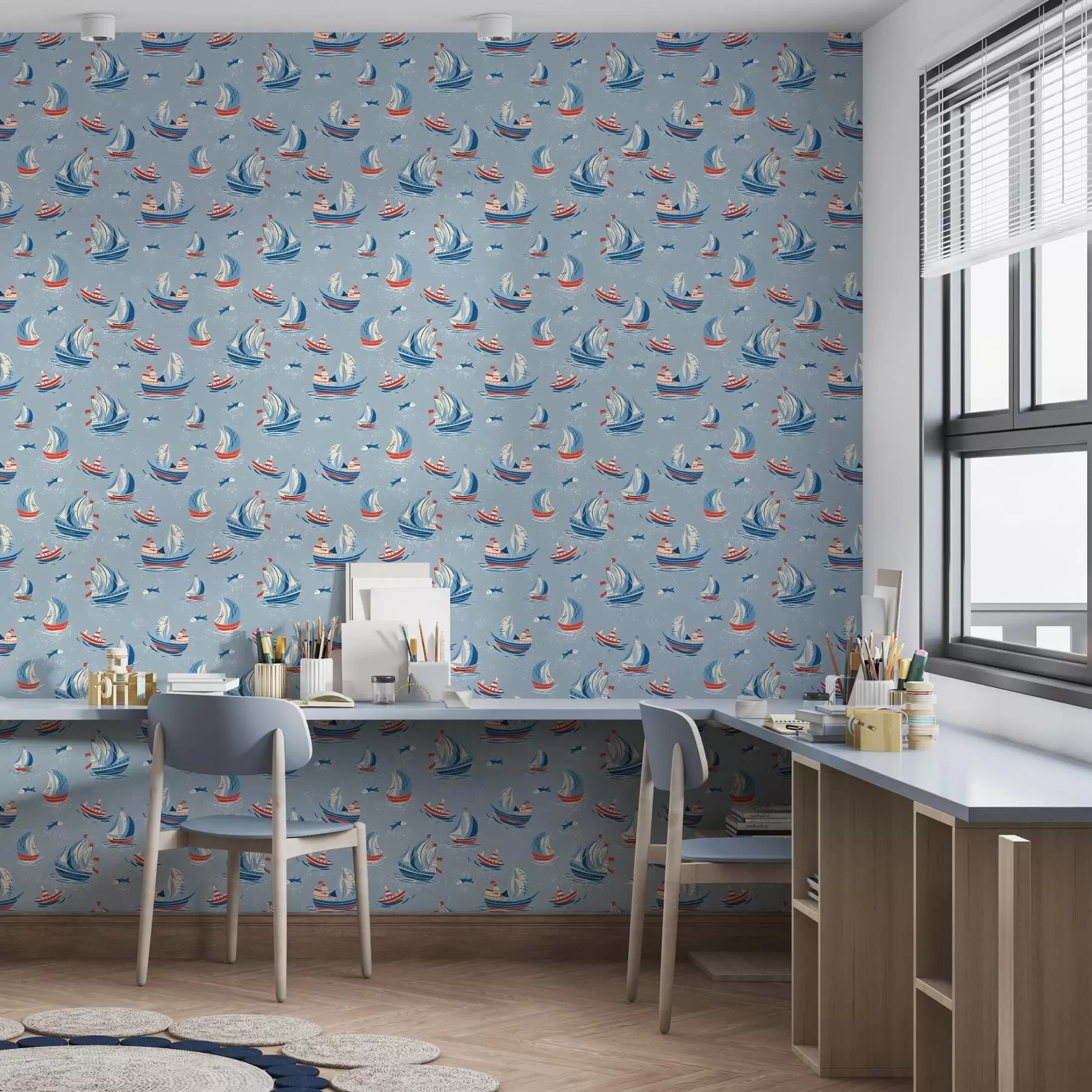 Papier peint Navires sur fond bleu a00126