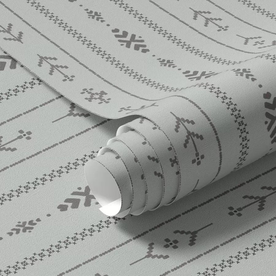 Papier peint Motif ethnique avec des motifs dans les couleurs gris et menthe a00138
