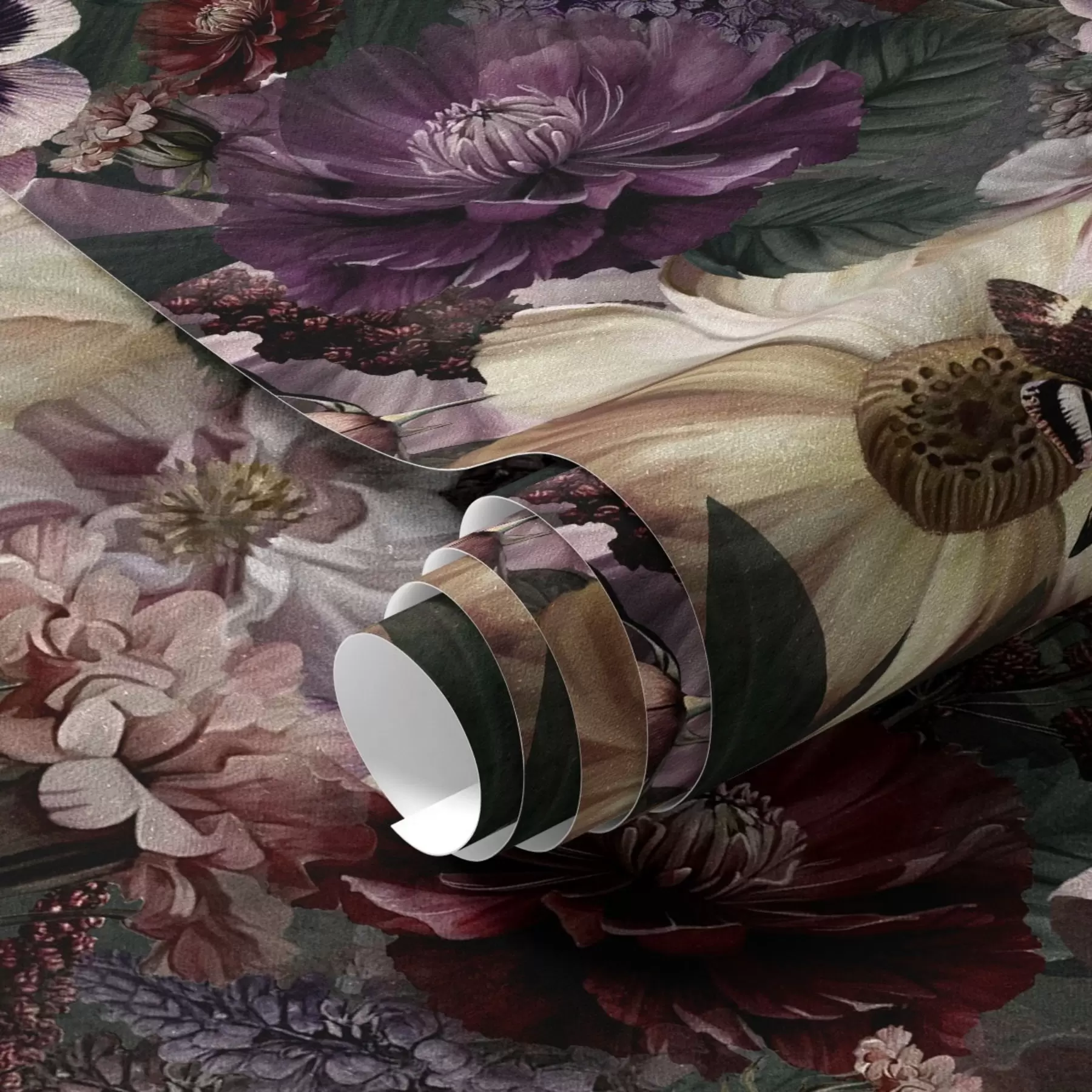 Papier peint Imprimé floral d'art dans des couleurs sombres a00147