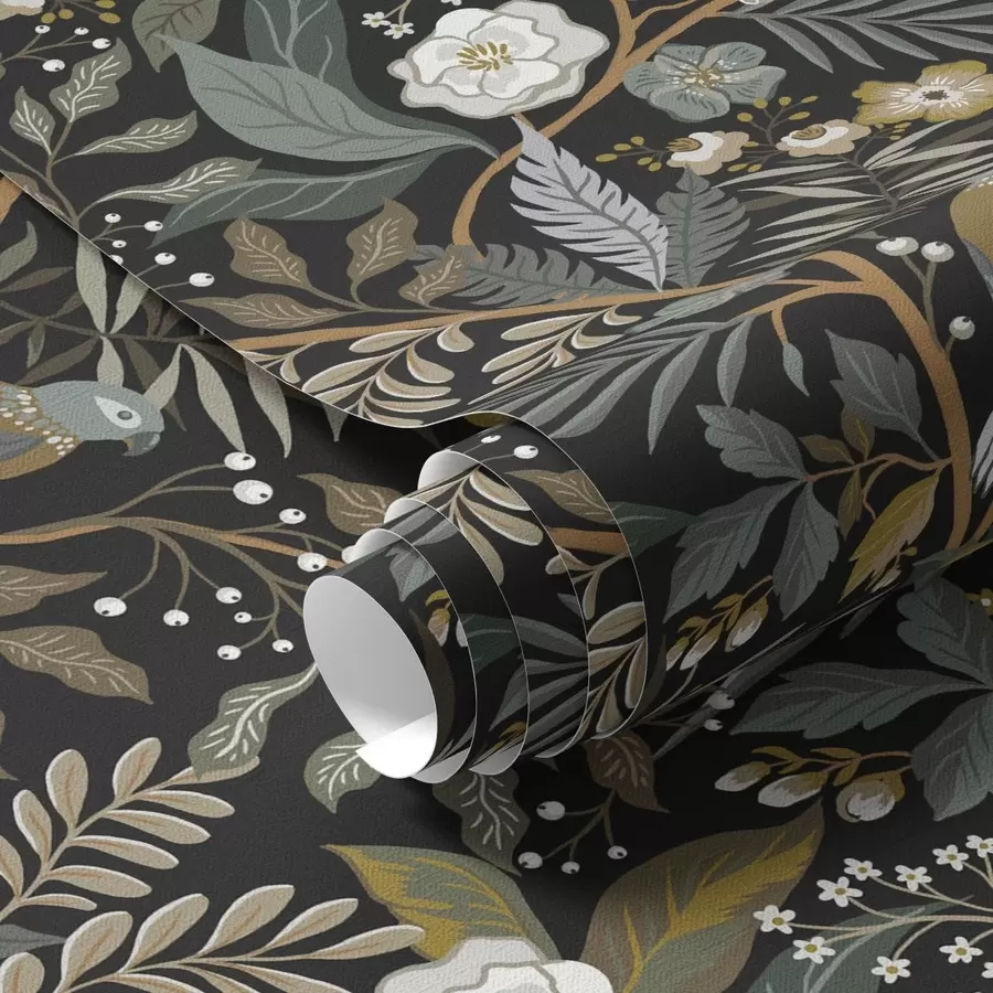 Papier peint Oiseaux parmi les branches sur fond sombre a00161