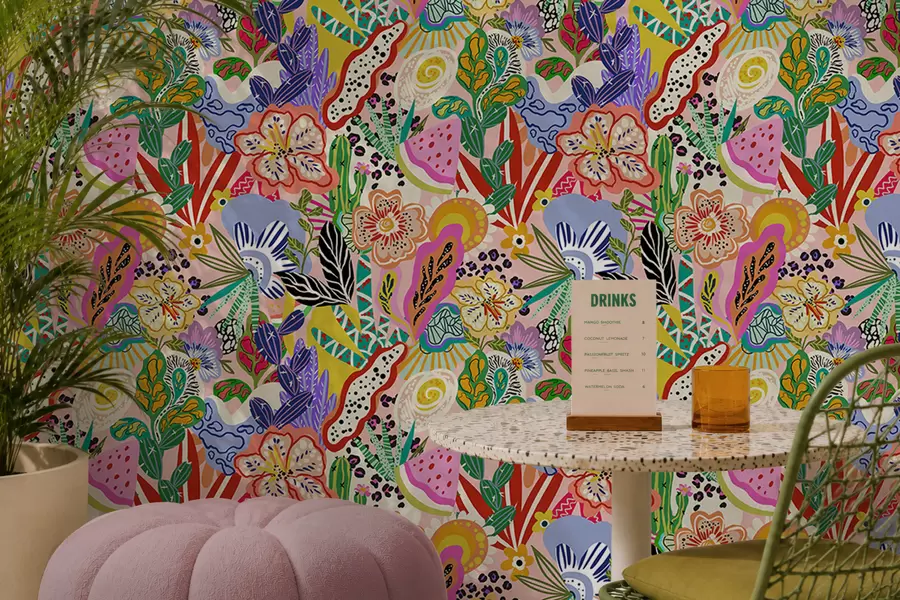 Papier peint Imprimé floral abstrait de style pop art a00167