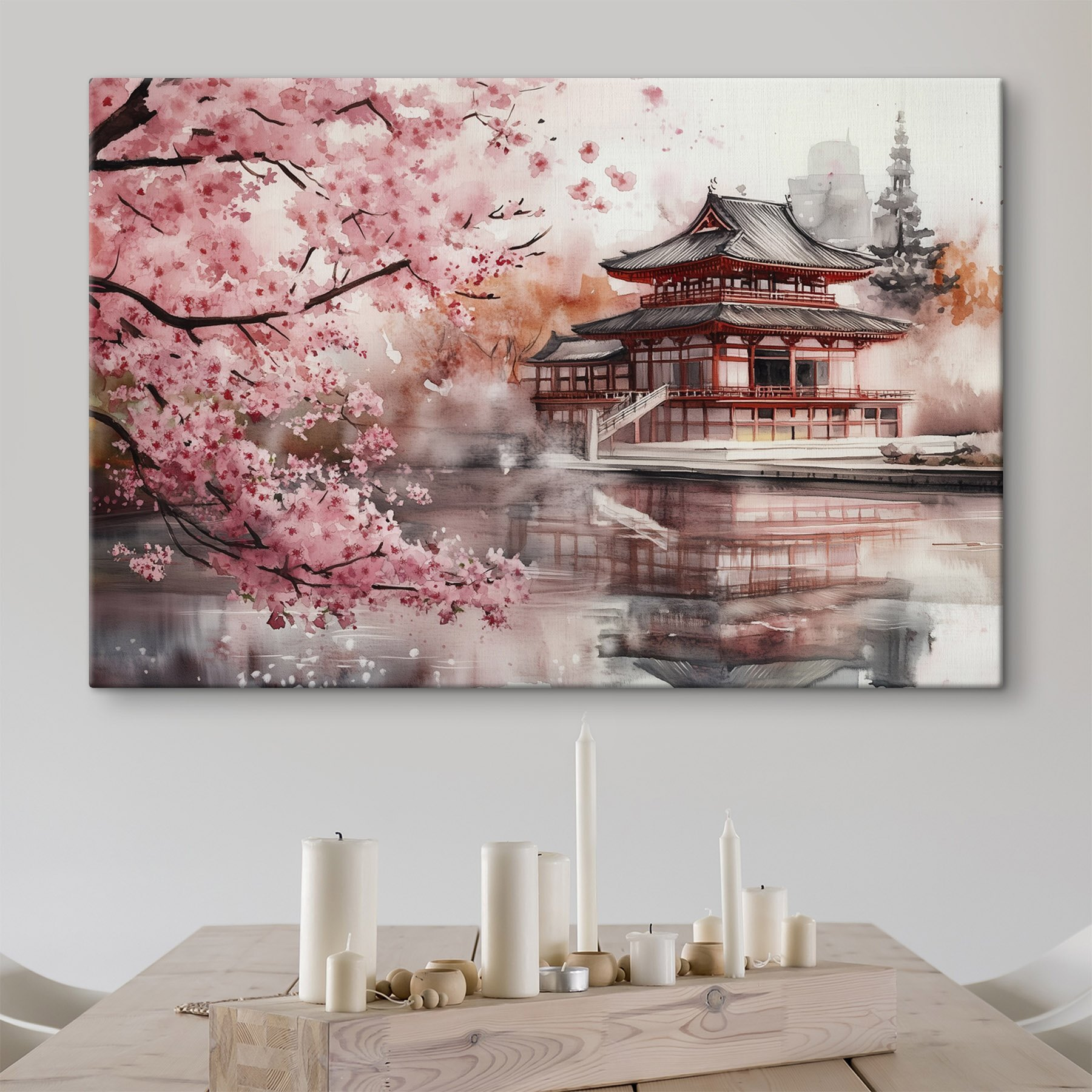 Rendu 3d De La Vieille Ville Du Japon Avec Des Cerisiers En Fleurs