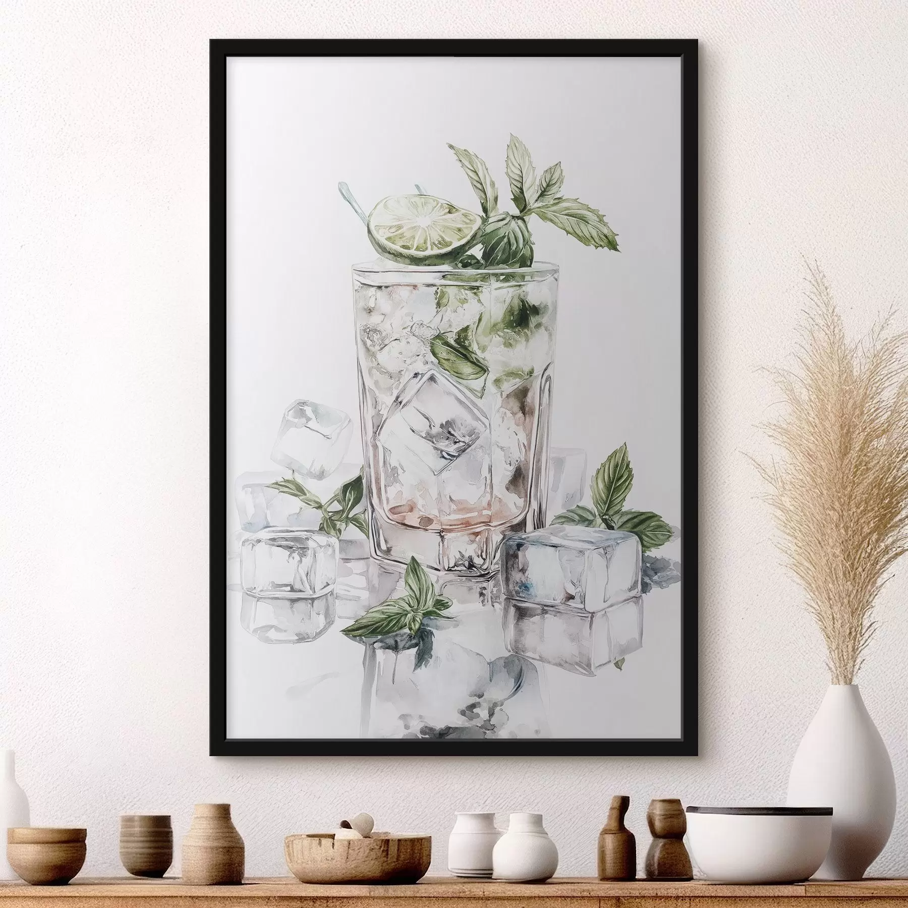 Papier peint Cocktail Mojito, boissons style aquarelle, menthe f44302