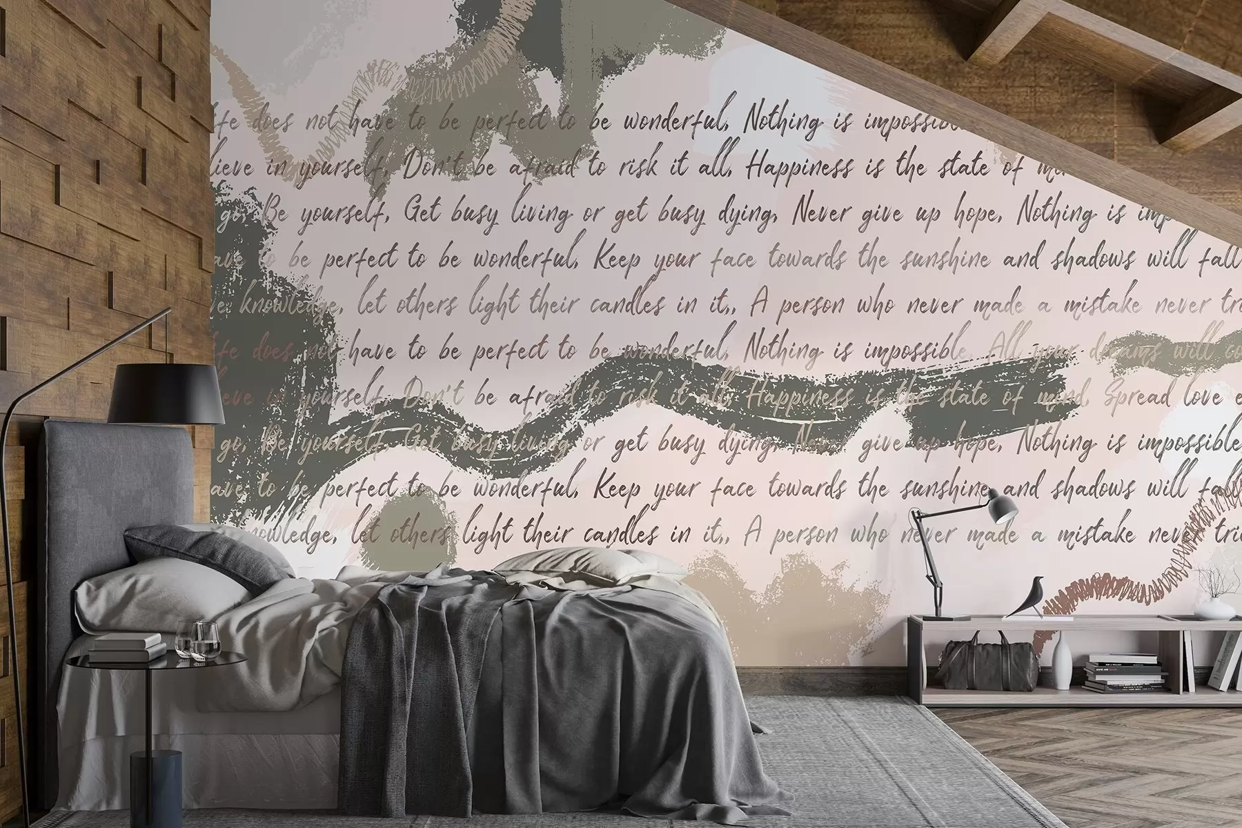 Papier peint Design avec citations inspirantes, abstraction, couleurs naturelles w03909