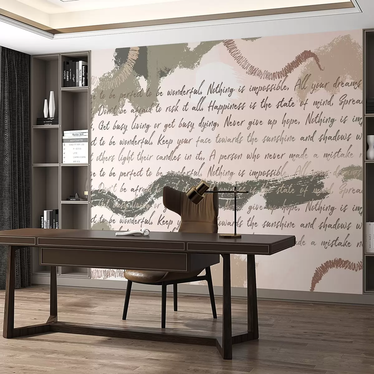 Papier peint Design avec citations inspirantes, abstraction, couleurs naturelles w03909